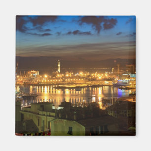 Imán Génova y el puerto por la noche