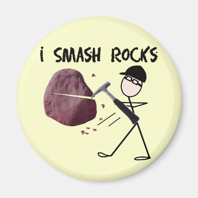 Imán Geólogo Stickman "I Smash Rocks" (Frente)