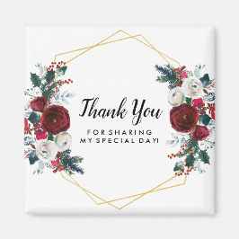 Imán Geometric Gold Frame Burgundy Winter Flowers