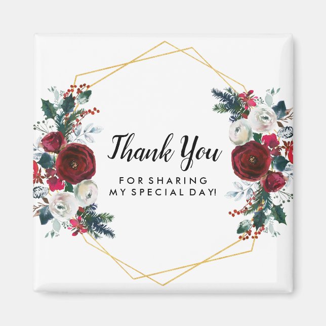 Imán Geometric Gold Frame Burgundy Winter Flowers (Frente)