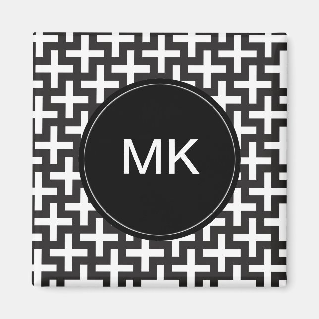 Imán Geométrica en blanco y negro (Frente)