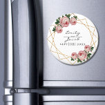 Imán Geométrico Purpurina de Oro Elegante De Moda Flora<br><div class="desc">imán boda. El diseño presenta un elegante patrón de marco geométrico purpurina de oro falso. Roses rosas color agua y vegetación en dos esquinas. Personalice esta plantilla para agregar su información. Haga clic en el personalizar para realizar más cambios. Todo es personalizable. Necesita personalización o preguntas y, a continuación, póngase...</div>