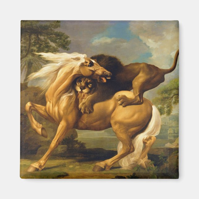 Imán George Stubbs | Un león atacando un caballo, c.176 (Frente)
