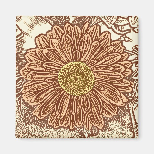 Imán Gerbera Daisy Block Print - marrón y marrón (Frente)