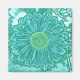 Imán Gerbera Daisy Block Print - tonos de agua