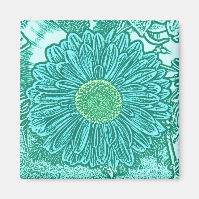 Imán Gerbera Daisy Block Print - tonos de agua (Frente)