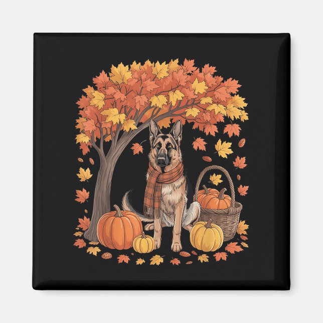 Imán German Shepherd Dog Fall Scarf Pumpkin Autumn Than (Frente)