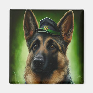 Imán German Shepherd Dog in St. Patrick's Day Dress