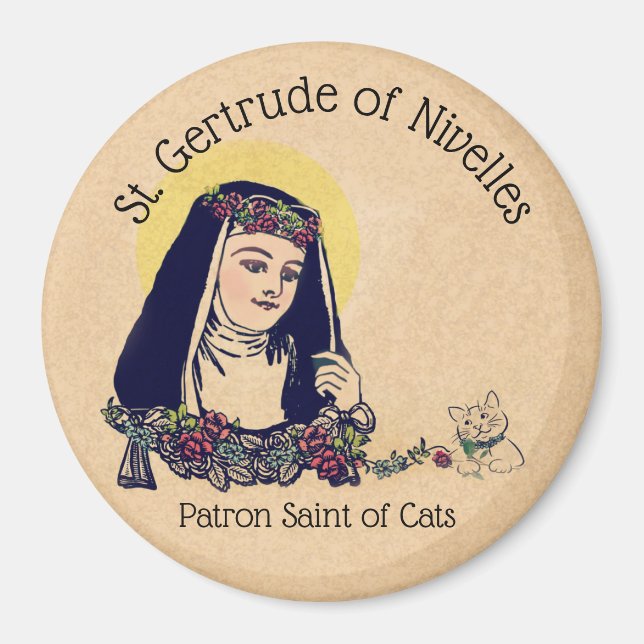 Imán Gertrude de Nivelles patrono de gatos (Frente)