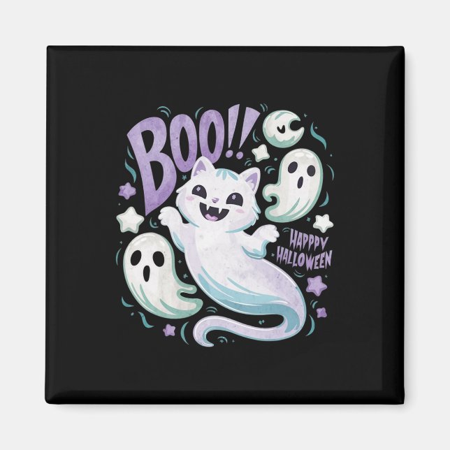 Imán Ghost Cat Boo Kitty Halloween (Frente)