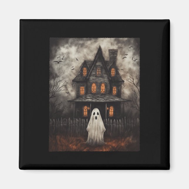 Imán Ghost Haunted House Midnight Halloween Ghost Spook (Frente)
