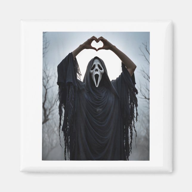 Imán Ghost Red Heart Hands Y Face Halloween Valentines  (Frente)