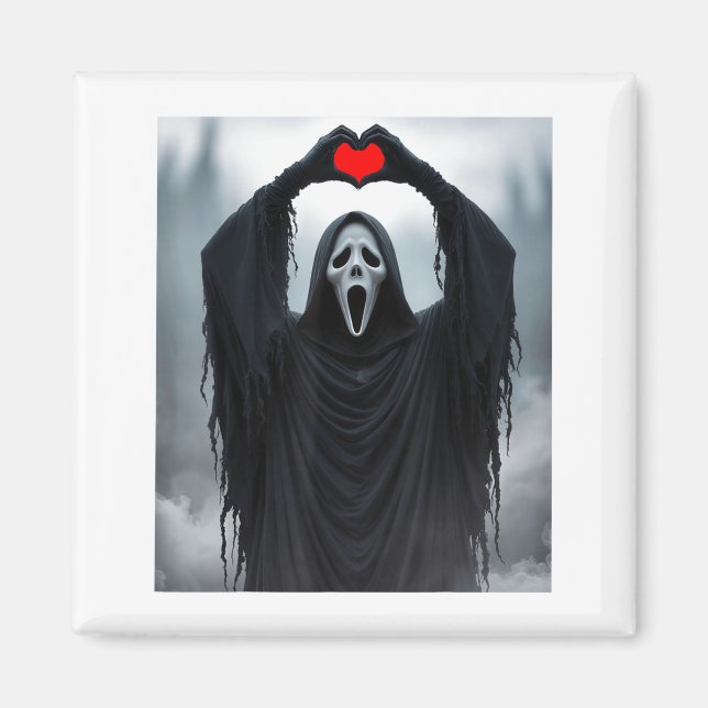 Imán Ghost Red Heart Hands Y Face Halloween Valentines  (Frente)