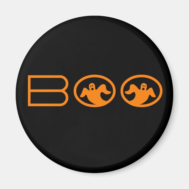 Imán Ghostly Boo Halloween Magnet, negro y Naranja (Frente)