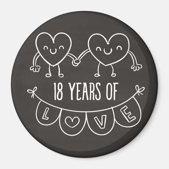Imán Gift Chalk Hearts, 18 Aniversario (Frente)