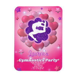 Imán Gimnasia Partido de Cumpleaños Invitación Púrpura