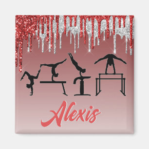 Imán Gimnasia Purpurina Rojo y Plata Drima Ombre