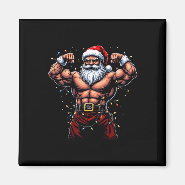 Imán Gimnasio Santa Navidades Entrenando Muscular Santa (Frente)