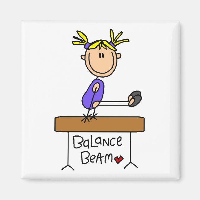 Imán Gimnasta Chica rubia en camisetas de vigas y regal (Frente)