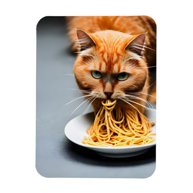 Imán Ginger Cat comiendo Spaghetti (Vertical)
