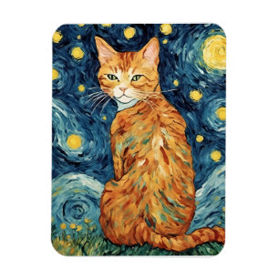 Imán Ginger Tabby Cat en la noche estrellada