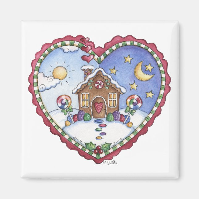 Imán Gingerbread Candy House Heart Magnet (Frente)