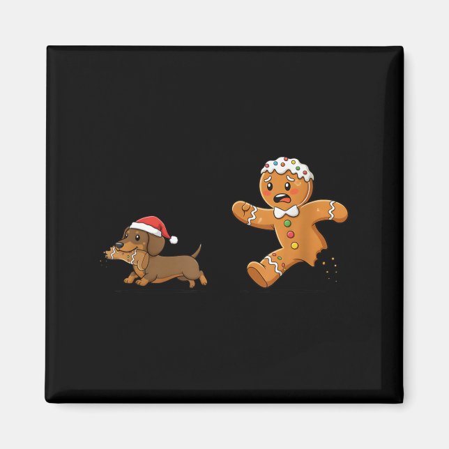 Imán Gingerbread Cookie Chasing Dachshund Christmas Dog (Frente)
