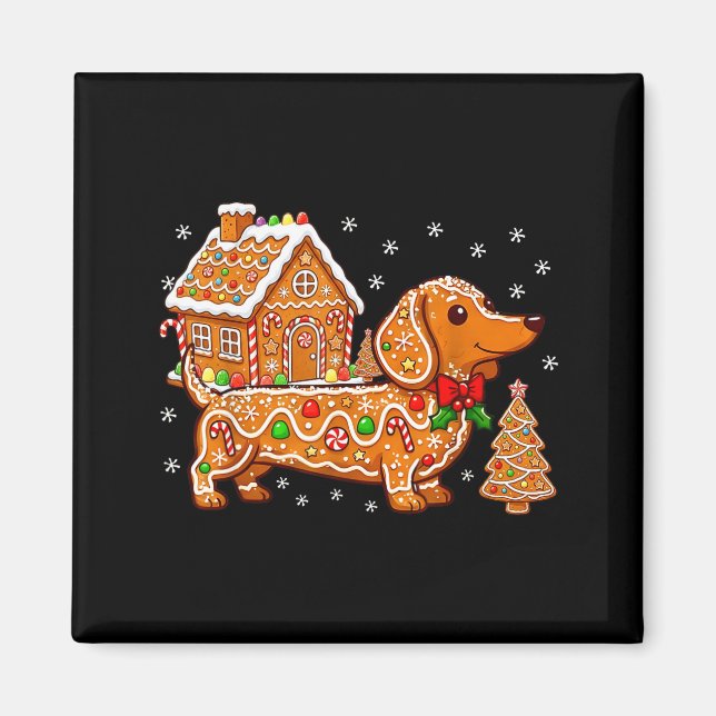 Imán Gingerbread Dachshund Christmas Tree House Cookie  (Frente)