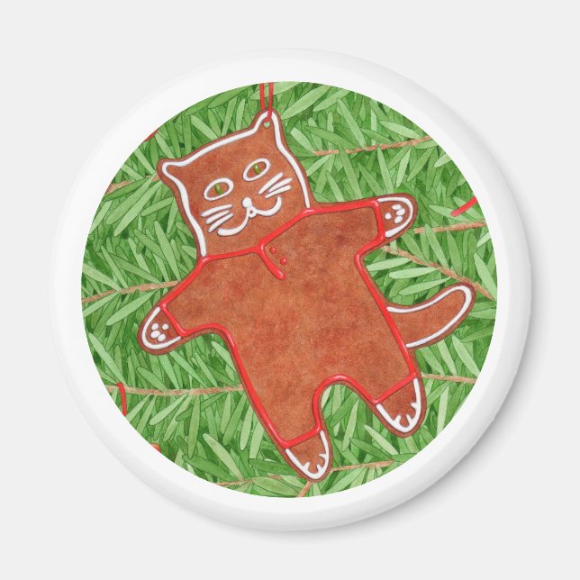 Imán GINGERBREAD KITTY Redondo Magnet / Blanco (Frente)