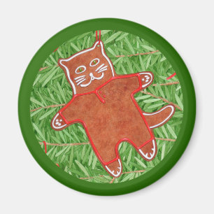 Imán GINGERBREAD KITTY Redondo Magnet / Verde