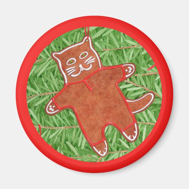Imán GINGERBREAD KITTY Round Magnet / Red (Frente)