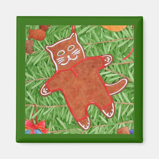 Imán GINGERBREAD KITTY Square Magnet / Green (Frente)