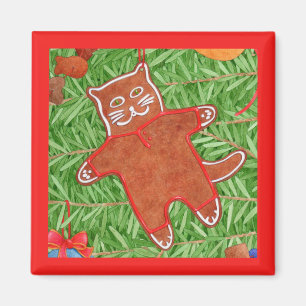 Imán GINGERBREAD KITTY Square Magnet / Red