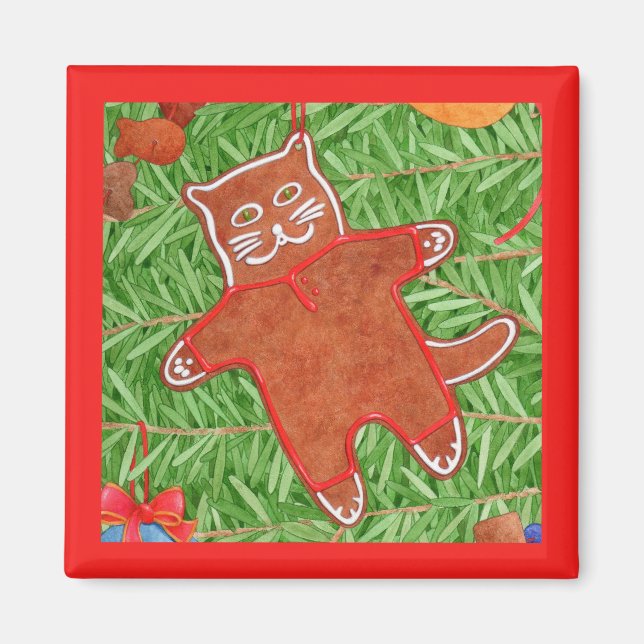 Imán GINGERBREAD KITTY Square Magnet / Red (Frente)