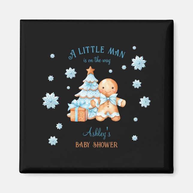 Imán Gingerbread Man Boy Blue Christmas Baby Shower  (Frente)