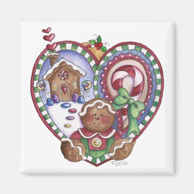Imán Gingerbread Man Heart Magnet (Frente)