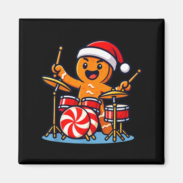 Imán Gingerbread Man Playing Drums  (Frente)