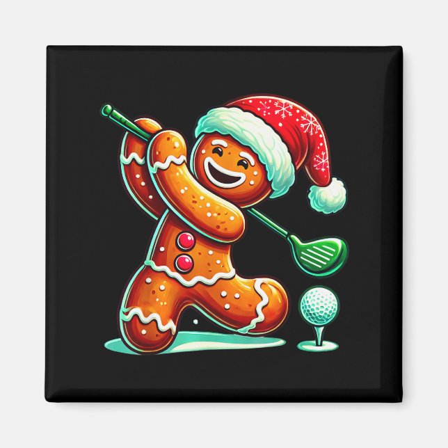 Imán Gingerbread Man Plays Golf Christmas Golfing Santa (Frente)