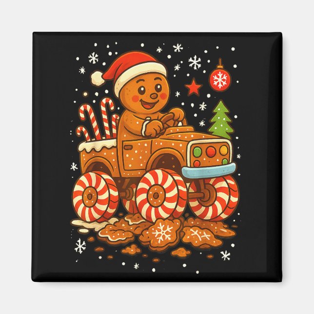 Imán Gingerbread Monster Truck Christmas Snow Cute Xmas (Frente)