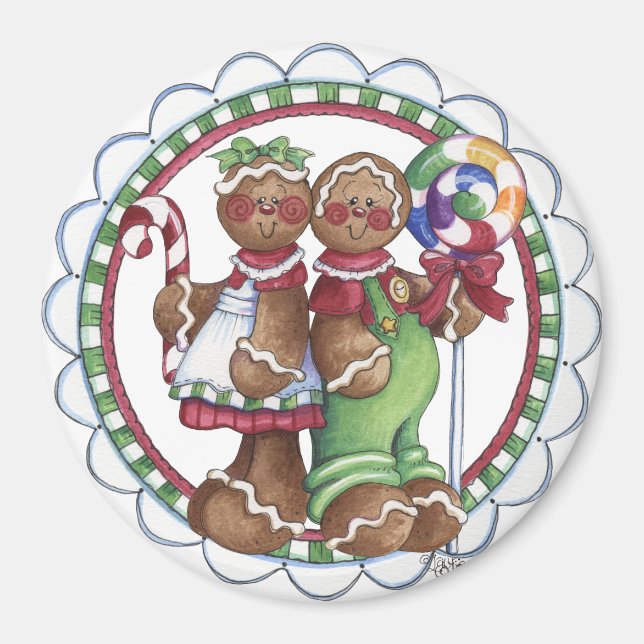 Imán Gingerbread Pareja Lollipop Candy Cane Magnet (Frente)