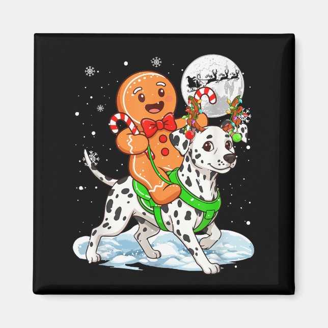 Imán Gingerbread Ridding Dalmatian Reindeer Christmas B (Frente)