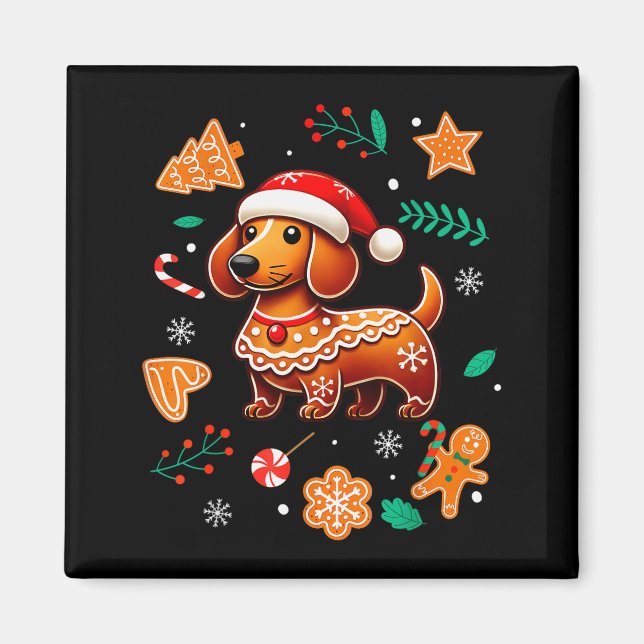 Imán Gingerbread Weiner Dog Lover Dachshund Christmas C (Frente)