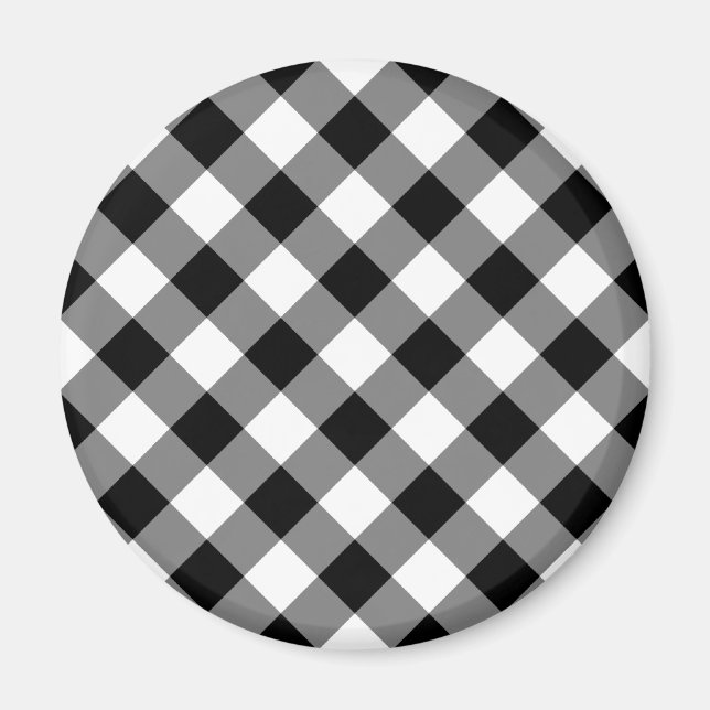Imán Gingham en blanco y negro (Frente)