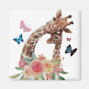 Imán Girafa de bebé y Mamá con mariposas