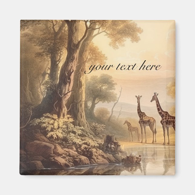 Imán Girafas botánicas vintage, personalizable (Frente)