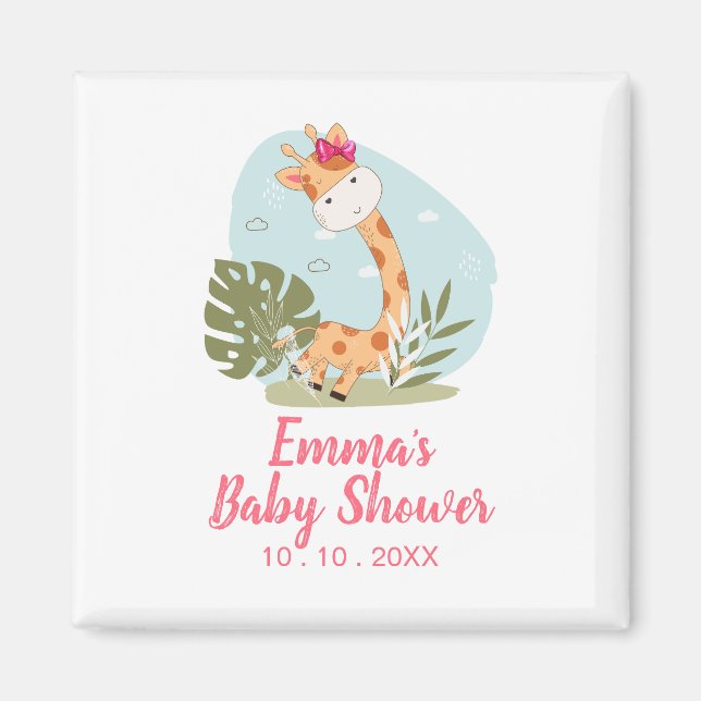 Imán Giraffe Baby Shower Napkin (Chica Safari Animal) (Frente)
