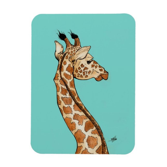 Imán Giraffe con antecedentes verde azulados (Vertical)