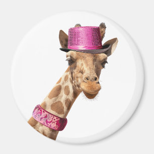 Imán Giraffe en gorra rosa brillante