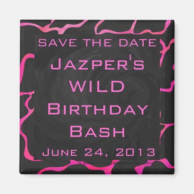 Imán Giraffe Impresión rosa y negra caliente (Frente)