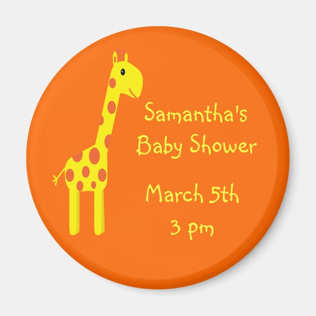 Imán Giraffe Salva La Fecha Naranja Baby Shower Y Amari (Frente)